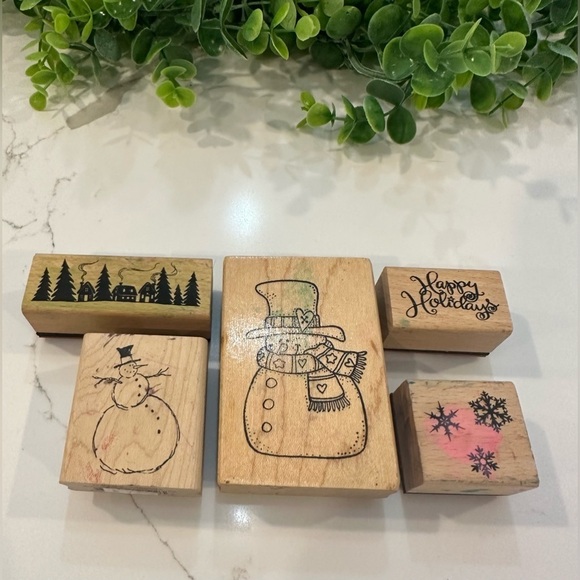Wooden Stamps Holidays Christmas Qty 5  Vintage Stenciling - Picture 1 of 10